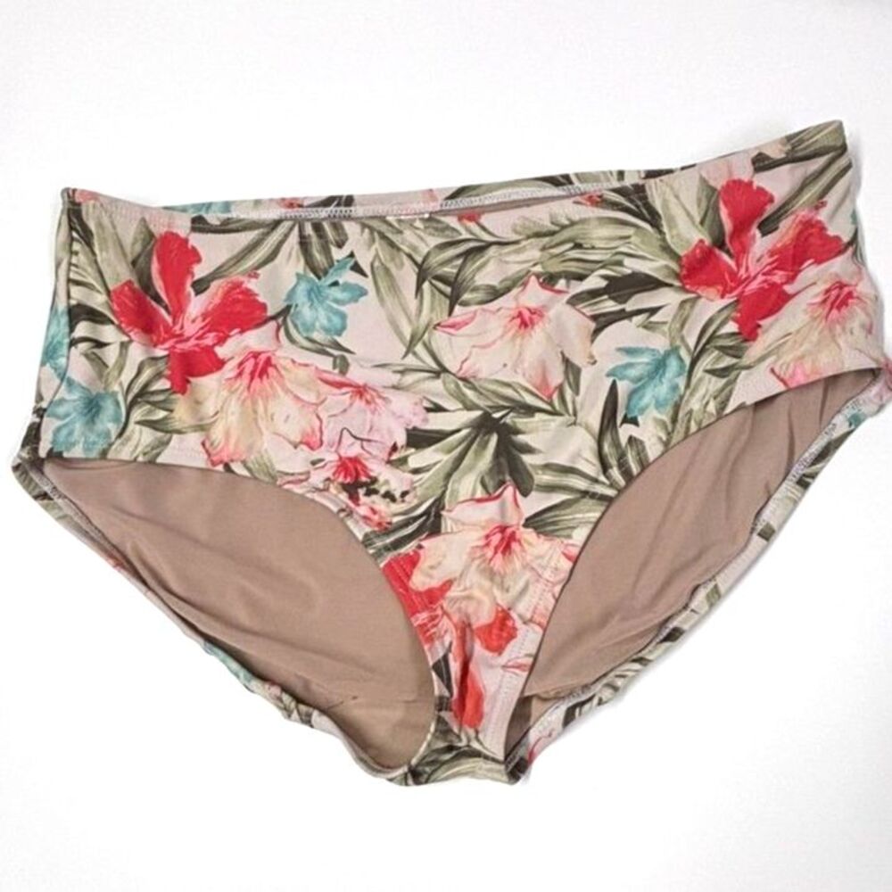 Cacique Swim Floral Bottoms Size 16 Tropical High Waist Full Coverage Plus Swim